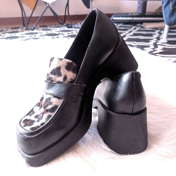 Unlisted by Kenneth Cole Shoes - Vintage Black/Animal Print Chunky Platform Loafers